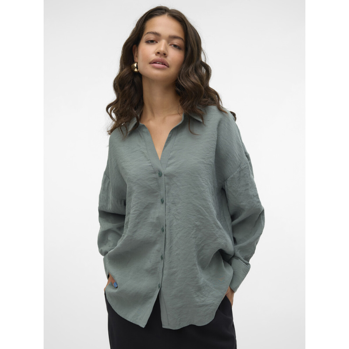 VMQUEENY LS OVERSIZE SHIRT WVN GA NOOS - CORE-12 1 Balsam Green 