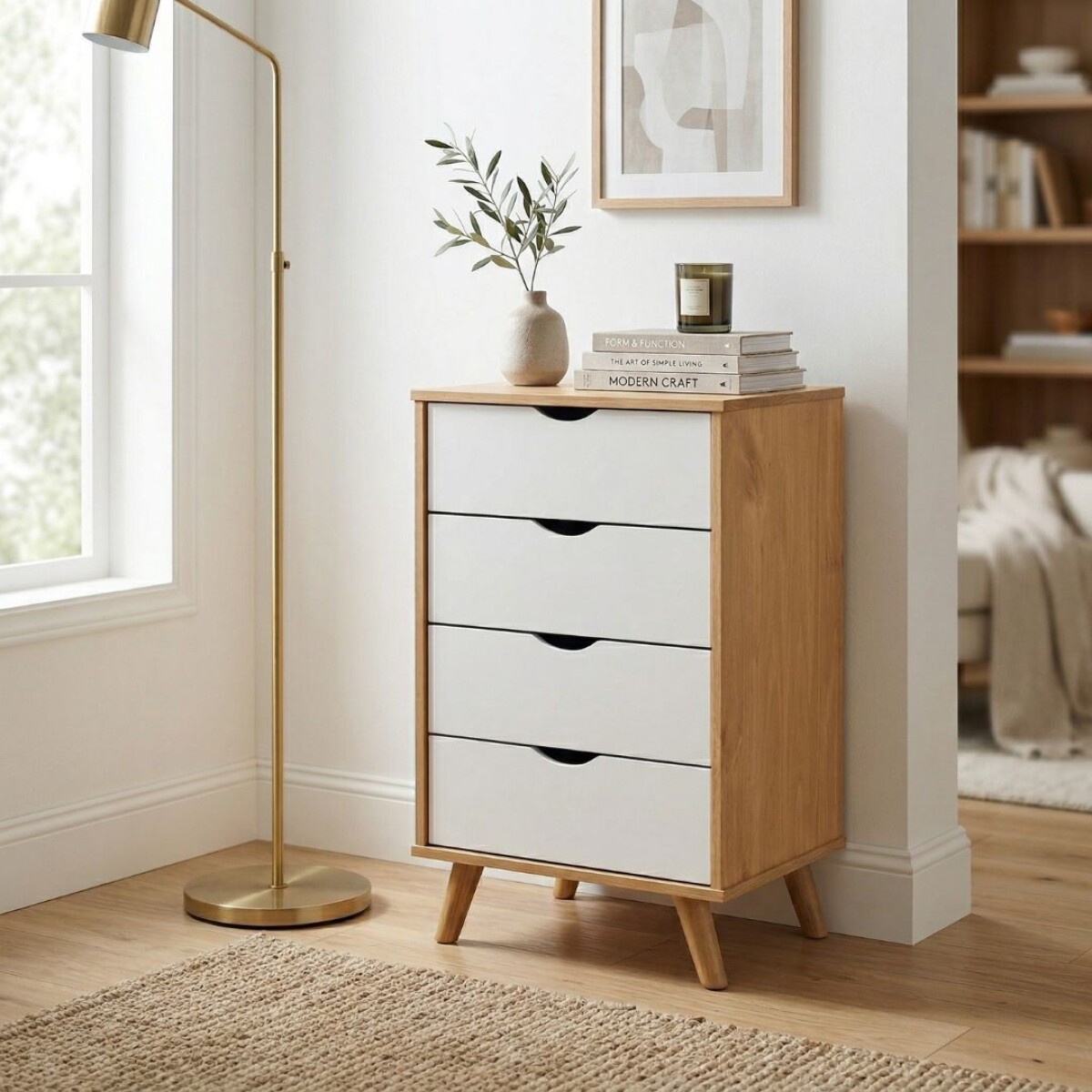 Aparador 4 Cajones - blanco y miel - Linea Dublin 