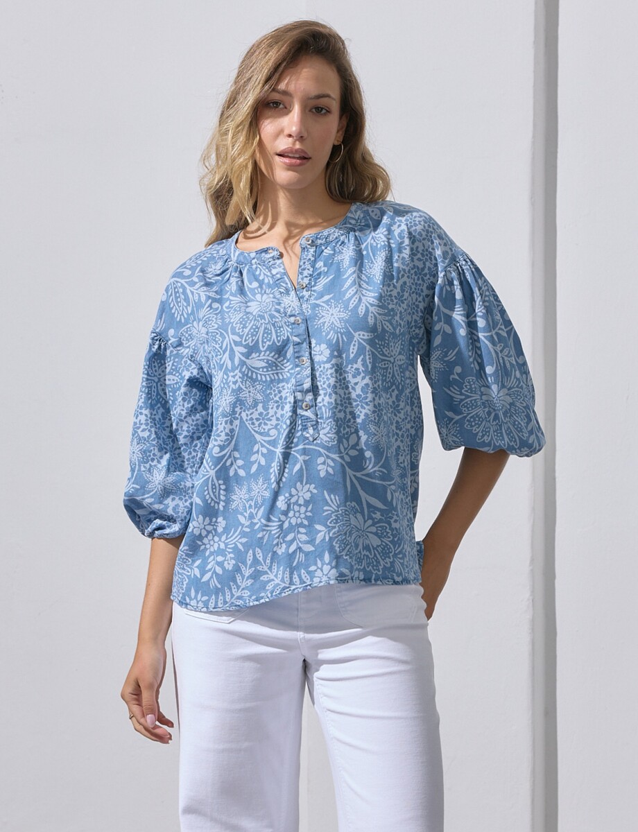 Blusa Lyocell Boton Printed - Azul/multi 