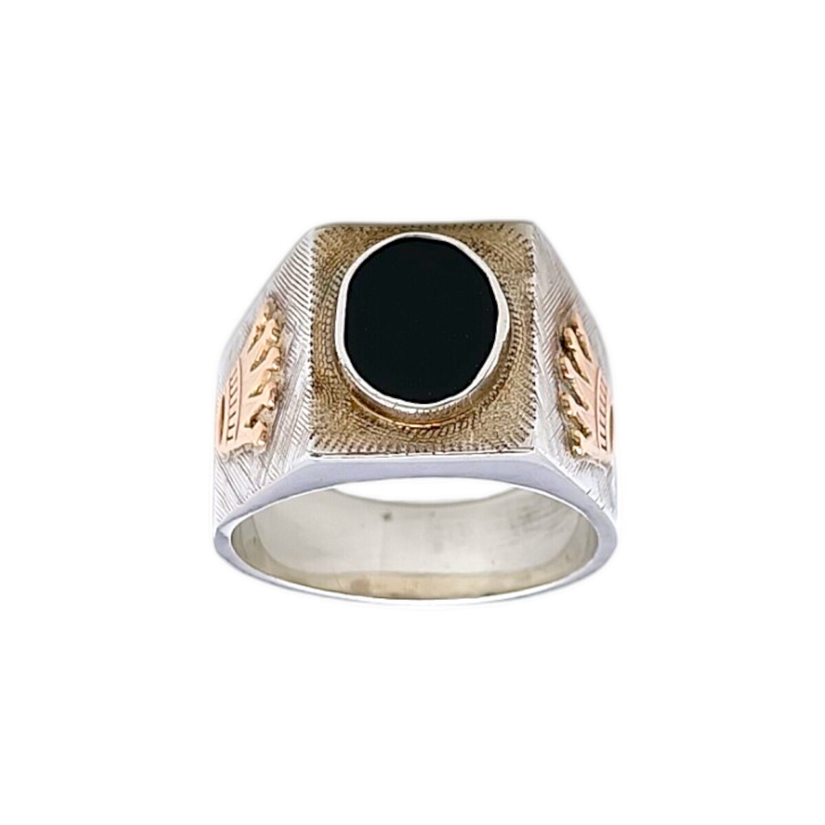 Anillo Mesa-Plata y Oro-Piedra Onix-AN5175 - conpiedra 