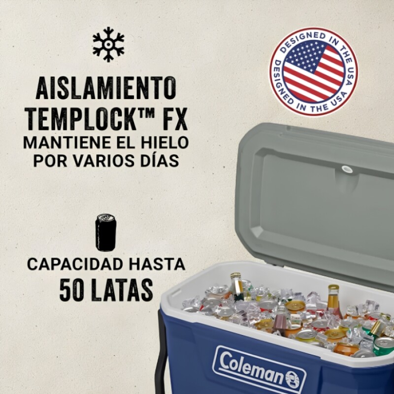Conservadora Coleman 58,7 Lts con Ruedas azul