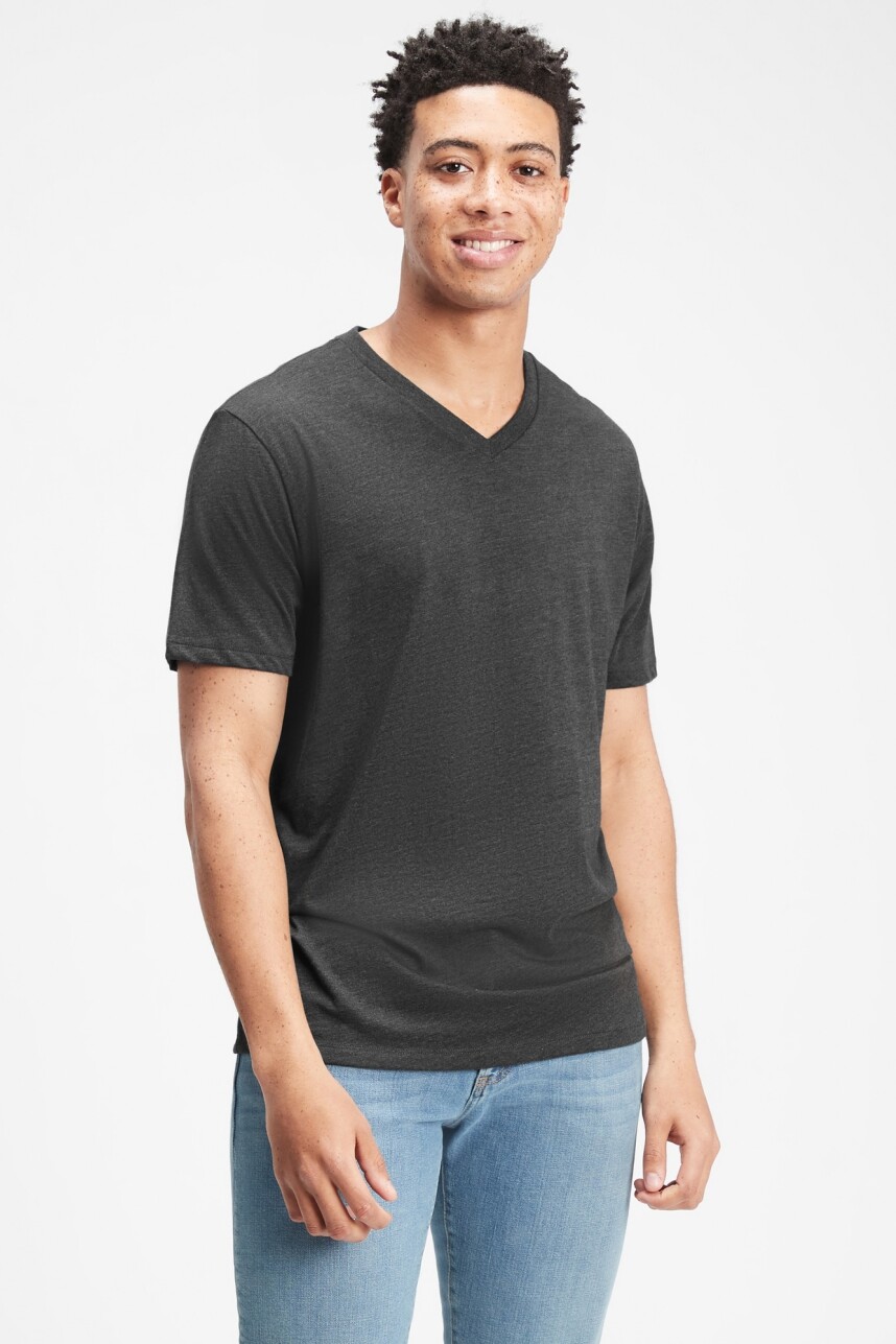 Remera Básica Cuello V Hombre Charcoal Grey