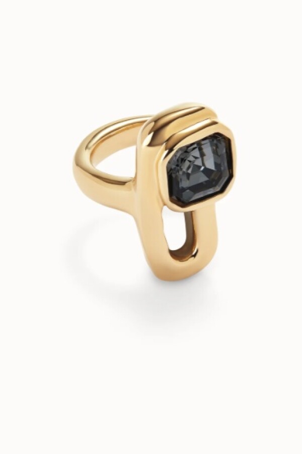 ANILLO EN ALEACIÓN DE METALES BAÑADO EN ORO DE 18K CON CRISTAL NEGRO Anillo
