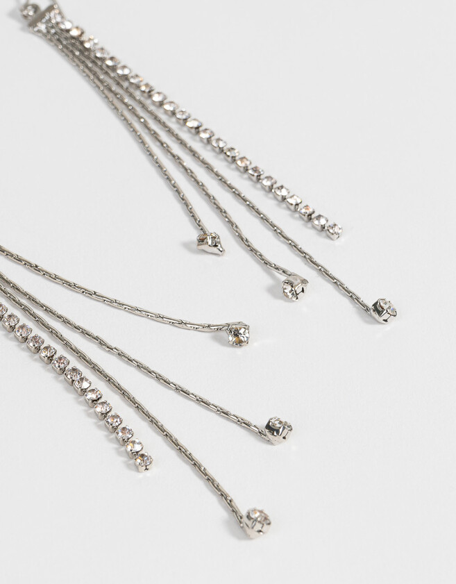 Aros Colgantes Largos Con strass Aros Con Strass - Plateado Plata Mate