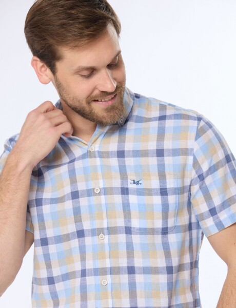 CAMISA LINO A CUADROS Azul