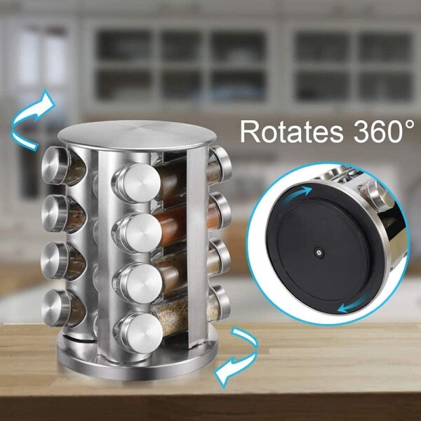 Especiero Redondo Giratorio 16 Frascos De Vidrio Acero Inox Especiero Redondo Giratorio 16 Frascos De Vidrio Acero Inox