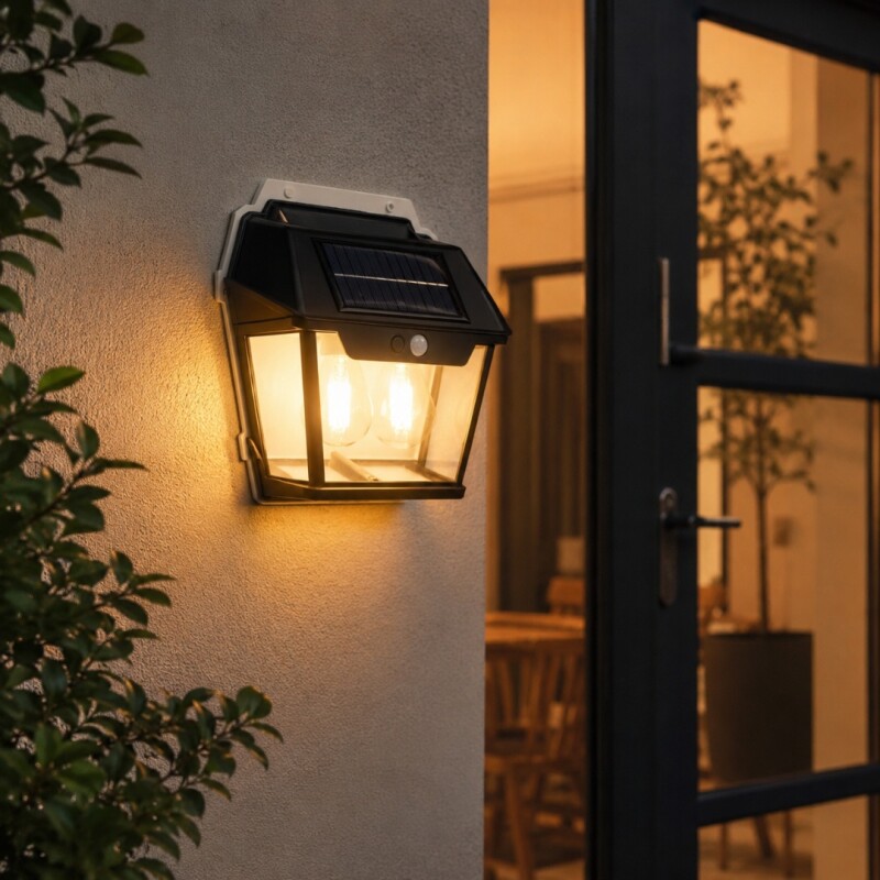 FAROL DE PARED CON DOBLE LED Y CARGA SOLAR NEGRO FAROL DE PARED CON DOBLE LED Y CARGA SOLAR NEGRO