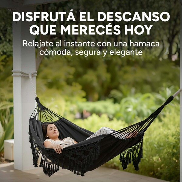 Hamaca Paraguaya Silla Colgante Reforzada Jardín Bolso + Acc Color Negro
