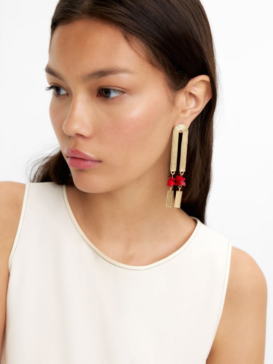 Pendientes Largos Maxi Con Piedras rojo