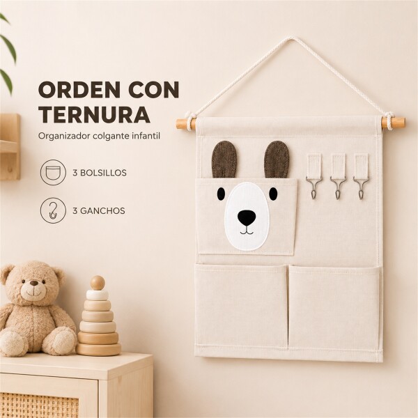 Organizador Colgante Infantil Osito Perchero Bolsillos Blanco