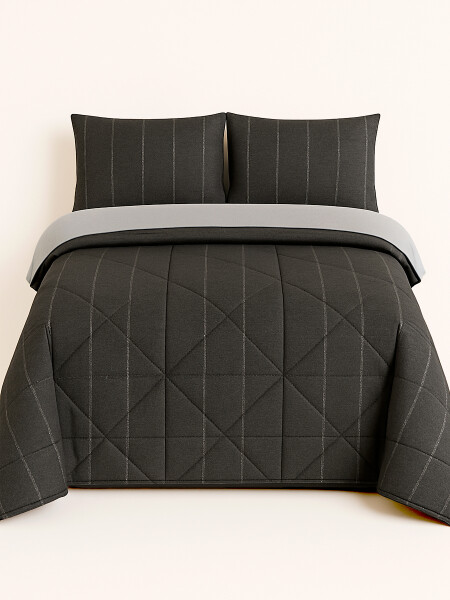 ACOLCHADO RAYAS CON FUNDAS 2 PLAZAS NEGRO