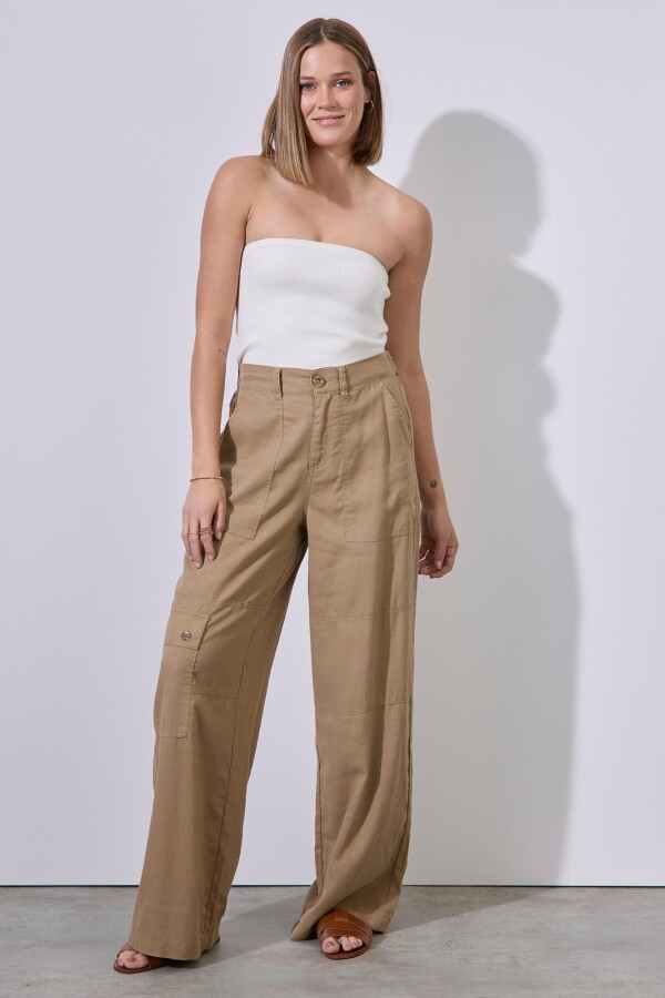 Pantalon Lino Cargo TOSTADO