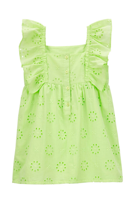 Vestido de algodón con volantes y ojales, verde. Talles 2-5T Sin color