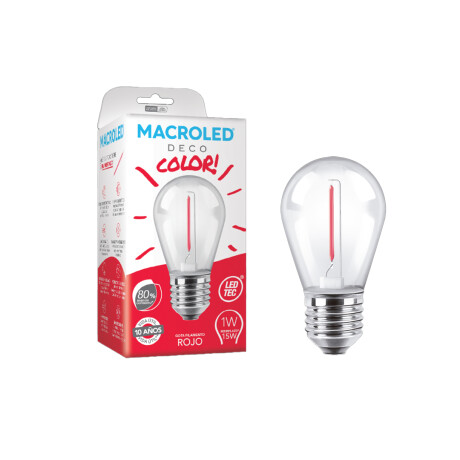 Lámpara S14 Filamento Macroled 1W E27 Rojo Lámpara S14 Filamento Macroled 1W E27 Rojo