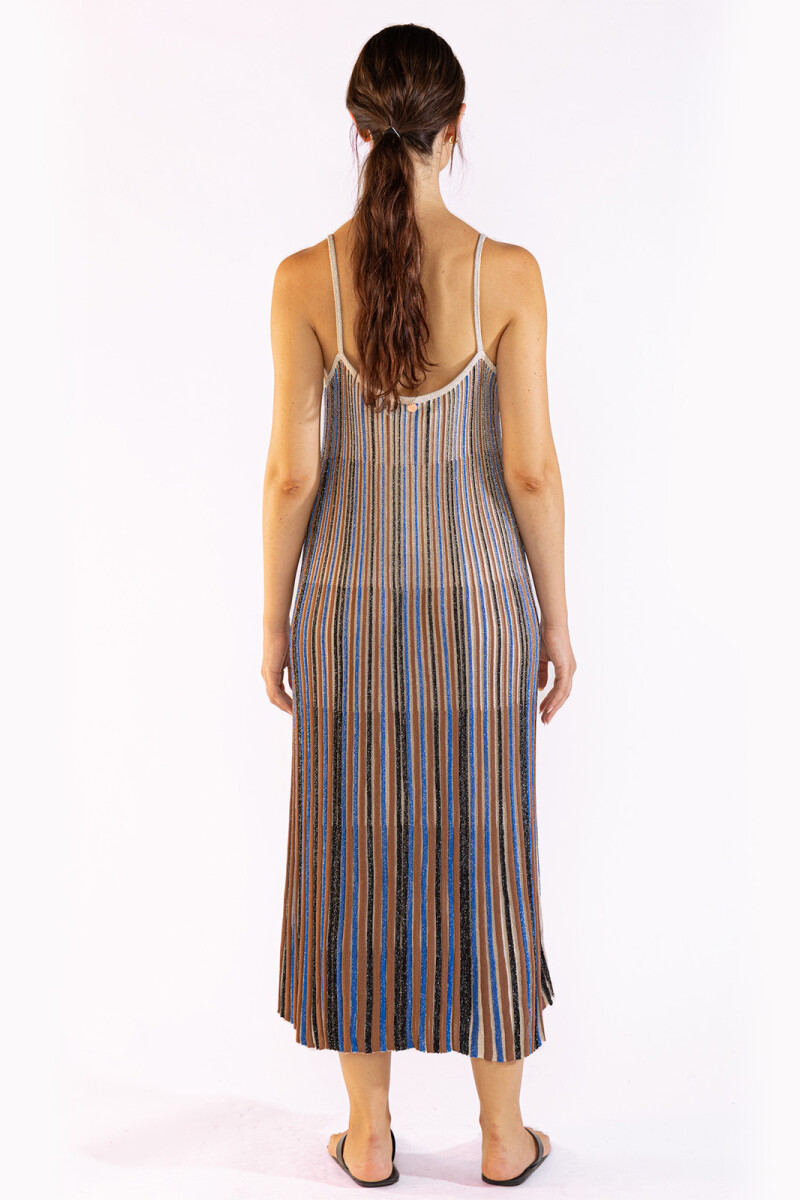 STRIPED LONG KNIT DRESS Blue