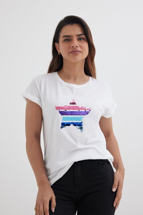 Remera estrella de lentejuela BLANCO