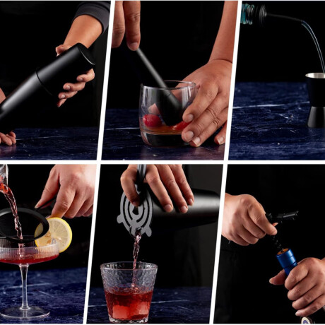 Set de cocteleria con soporte de madera Sc