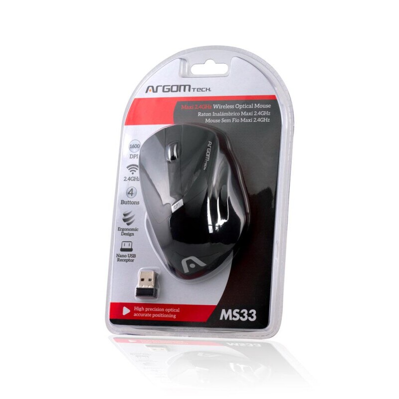 MOUSE ARGOM, MAXI, INALÁMBRICO, 2.4GHZ, NEGRO 001