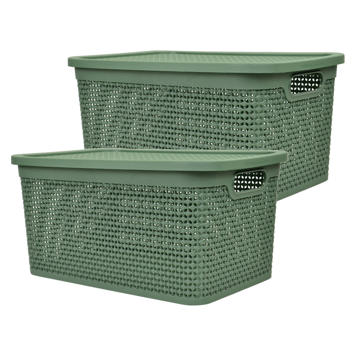 Set x2 Caja simil ratán 15 lts 39x26x19 cm - VERDE 