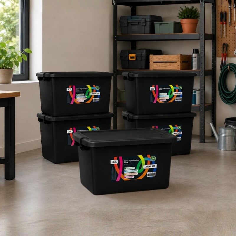 Set x5 Caja organizadora 30lts NEGRO