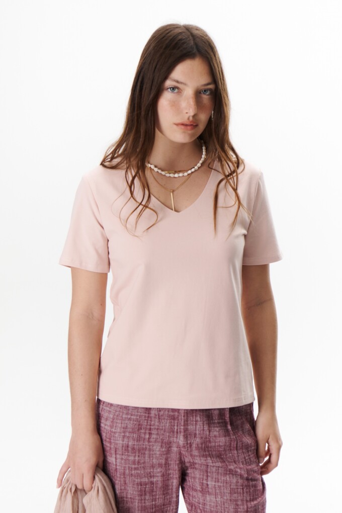 REMERA V DOBLE ROSA