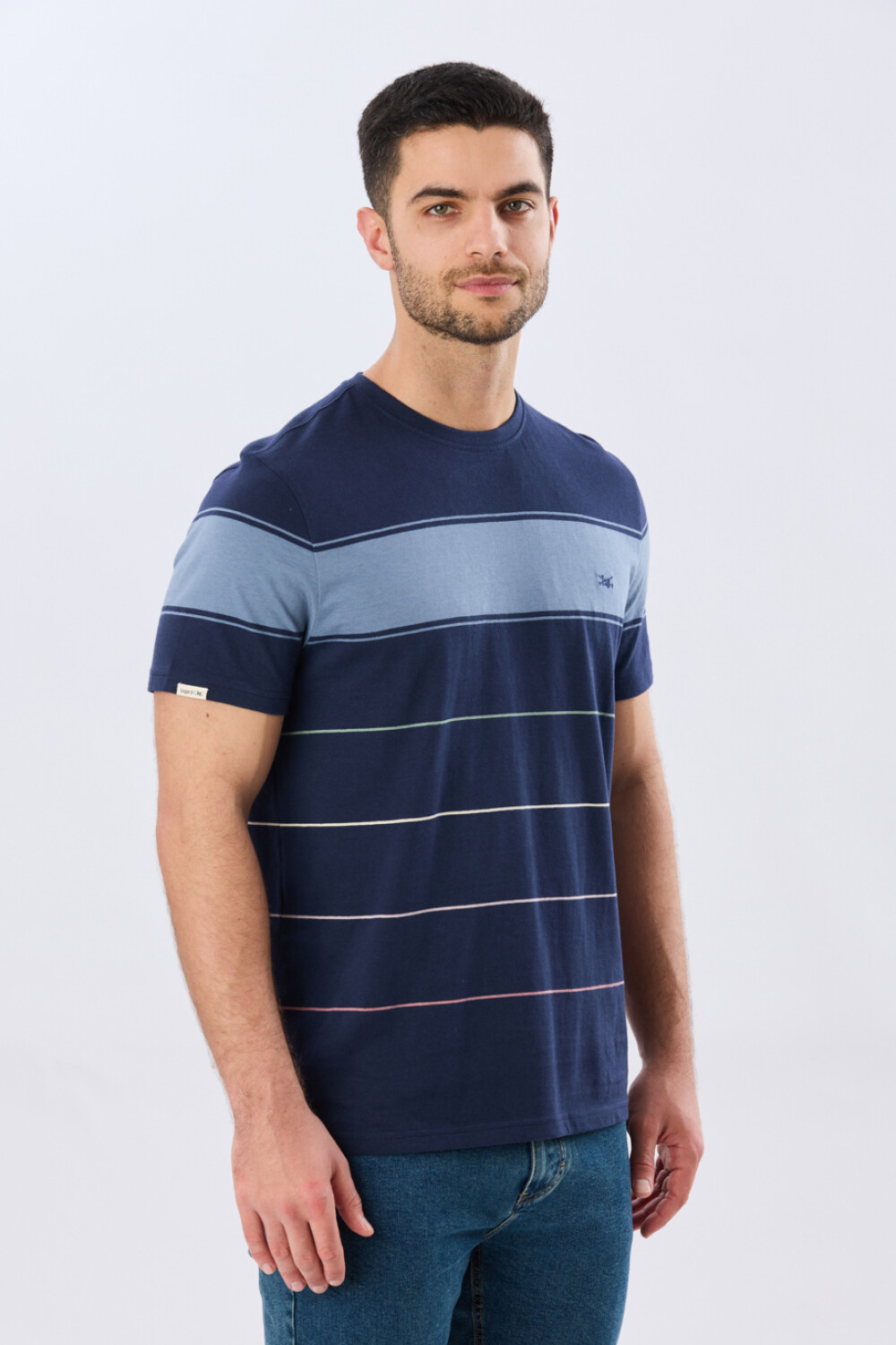 REMERA RAYADA DE ALGODÓN Azul