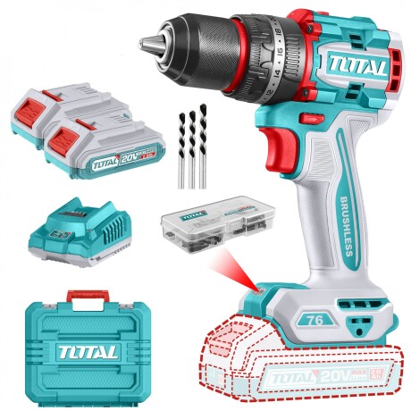 Taladro Percutor Y Atornillador Inalámbrico 20v 76Nm - Doble Batería, Cargador Y Maletín - Sin Carbones Taladro Percutor Y Atornillador Inalámbrico 20v 76Nm - Doble Batería, Cargador Y Maletín - Sin Carbones