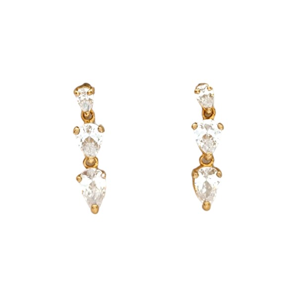 Caravanas Triple lágrima oro- Oro bajo -Zirconia blanca - CA8170 conpiedra