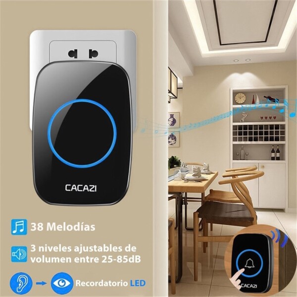 Timbre Inalámbrico Cacazi Premium Inteligente Led 300 Metros Color Variante Negro