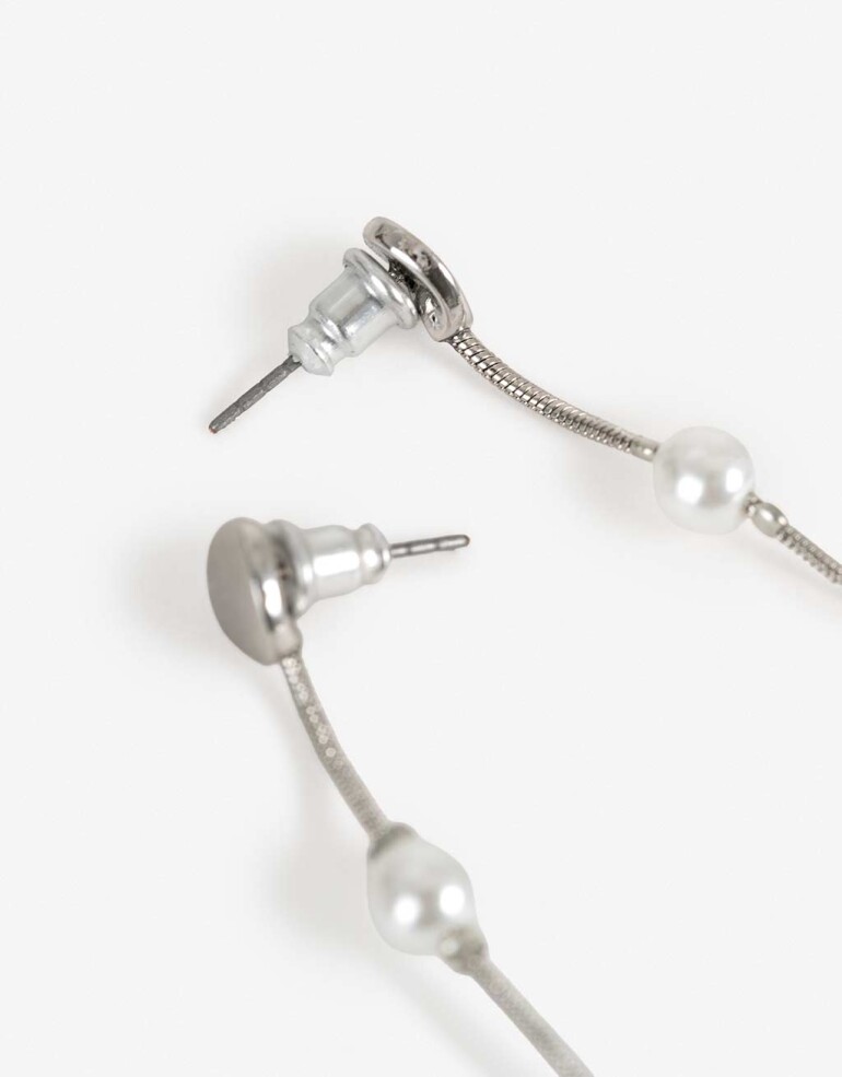 Aros Colgantes Largos Perlas Aros Largos Perlas - Plateado Rodio