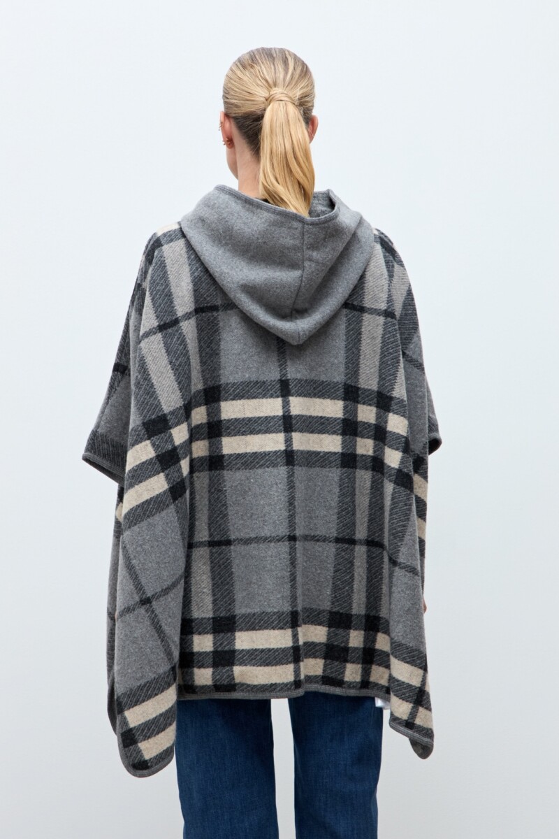 Capa cuadros con capucha gris