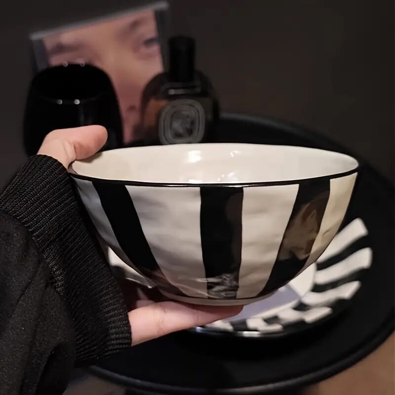 Bowl de cerámica rayas negro