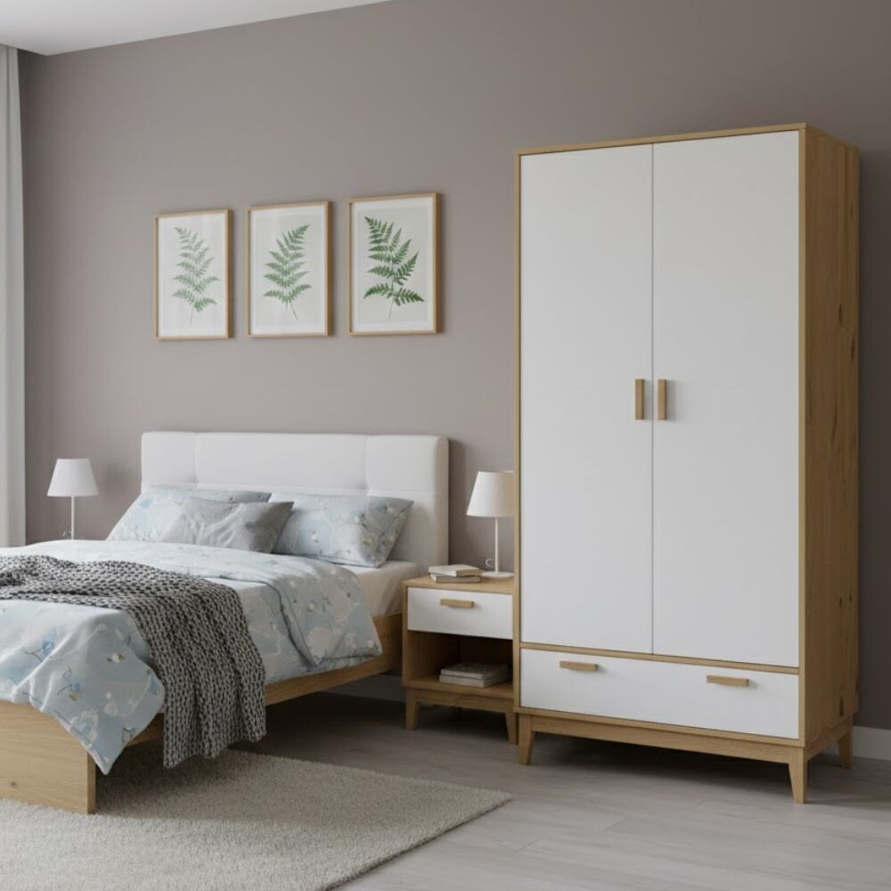 ROPERO 2 PUERTAS 1 CAJON GUARDARROPA ARMARIO CLOSET PLACARD EN MADERA MACIZA BLANCO