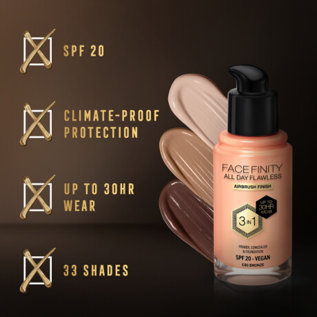 Base de Maquillaje Max Factor Facefinity All Day Flawless 3 en 1 N°C80 Bronze Base de Maquillaje Max Factor Facefinity All Day Flawless 3 en 1 N°C80 Bronze