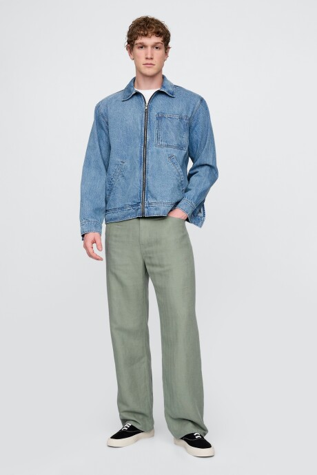 Pantalón De Lino Hombre Gasoline Green