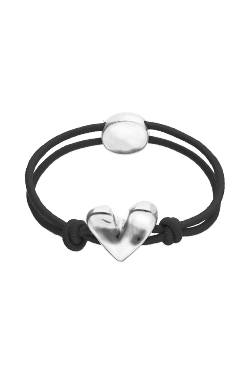 PULSERA DE HILO ELÁSTICO NEGRO CON CORAZÓN BAÑADO EN PLATA DE LEY - Pulsera 