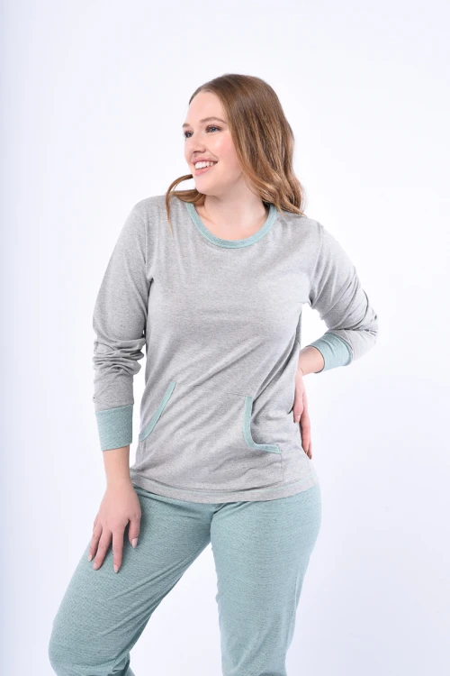 Pijama Manga Larga Bolsillo Gris