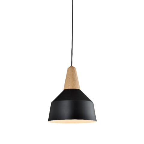 Lámpara colgante campana metal negro y madera Ø26 IX9008