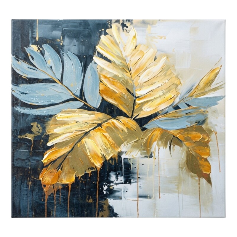 CUADRO DIS HOJAS AZUL COMB 50X50CM Unica