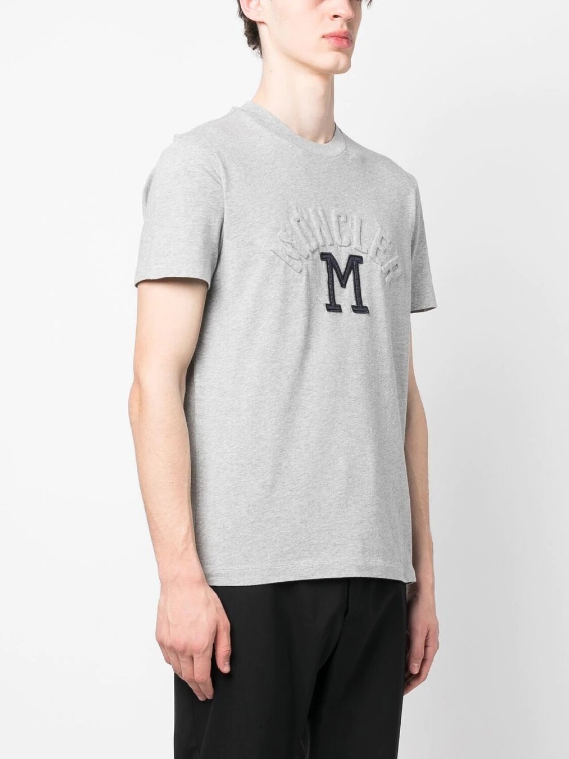 Moncler -Remera de algodón manga corta con logo Gris