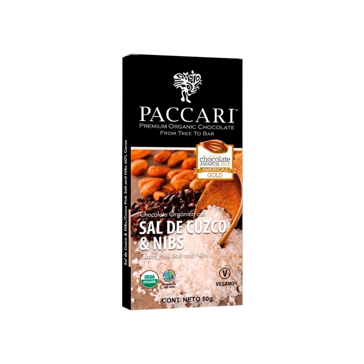 Chocolate Orgánico con Sal de Cuzco y Nibs de Cacao 50 g Paccari 