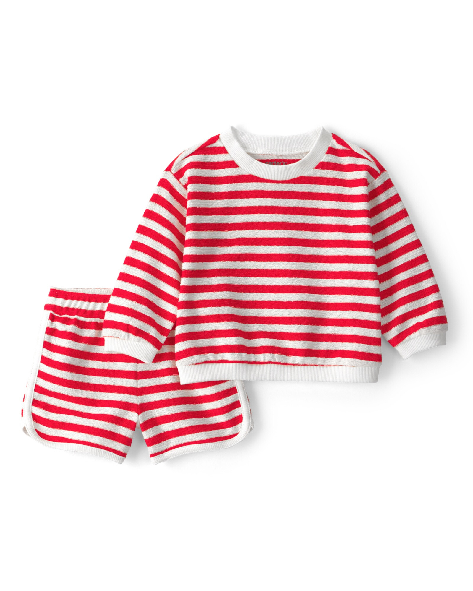 Set dos piezas de algodón, short y buzo, rojo y blanco, diseño a rayas Sin color