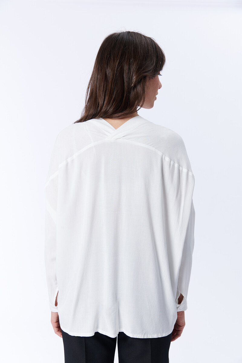 Blusa Manga Larga Escote En V Blanca