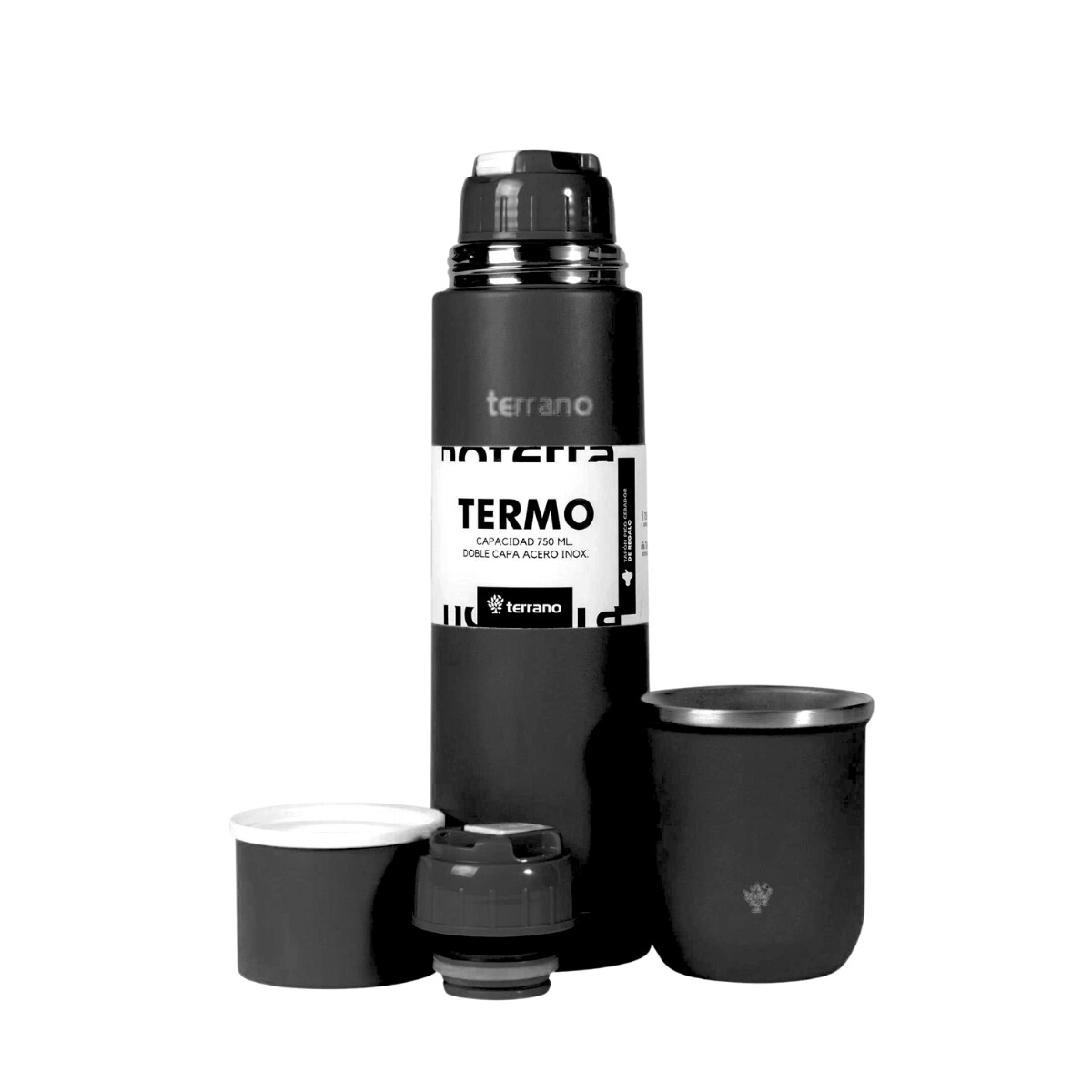 Kit Matero Terrano Termo Bala 750ML + Mate - NEGRO 