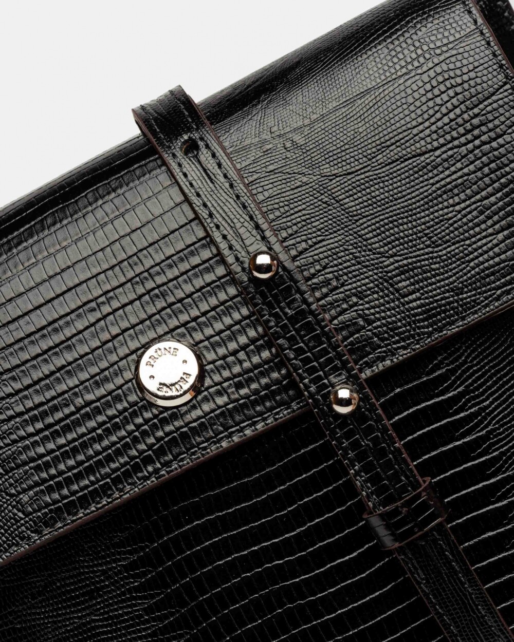Morral Liana En Cuero Grabado Lagarto Negro