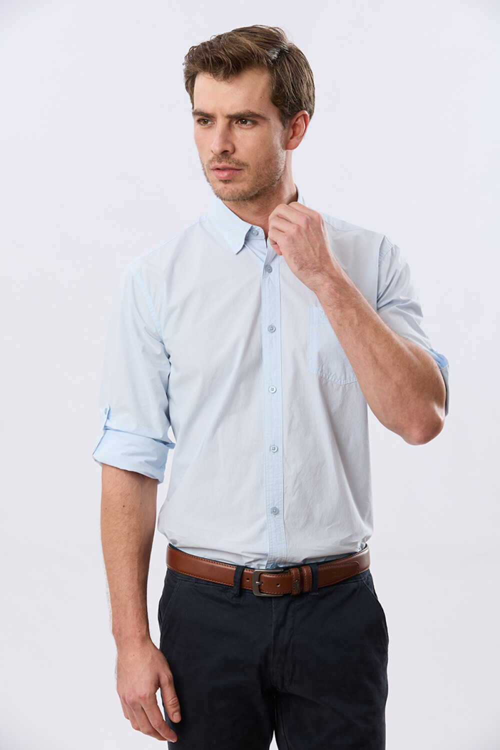 CAMISA CUADROS DE ALGODÓN Celeste
