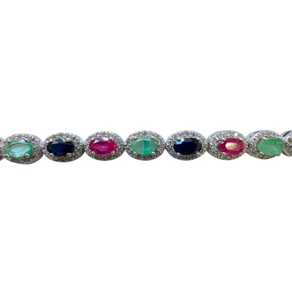 Pulsera oval - Plata 925 - piedra zirconia - piedra zafiro - piedra esmeralda - piedra rubí - PU3898 conpiedra