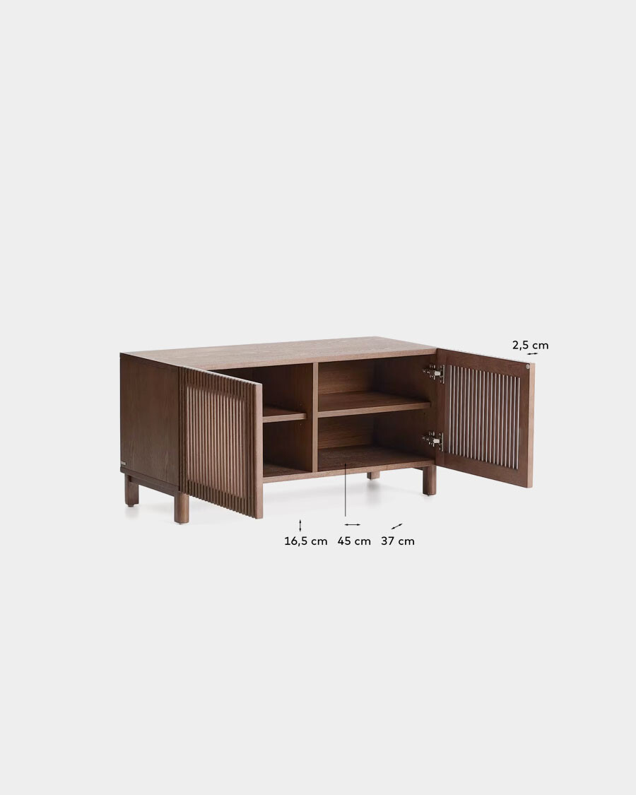 Zapatero Beyla 2 puertas de chapa y madera maciza de fresno con acabado tono nogal 98,5 cm Zapatero Beyla 2 puertas de chapa y madera maciza de fresno con acabado tono nogal 98,5 cm