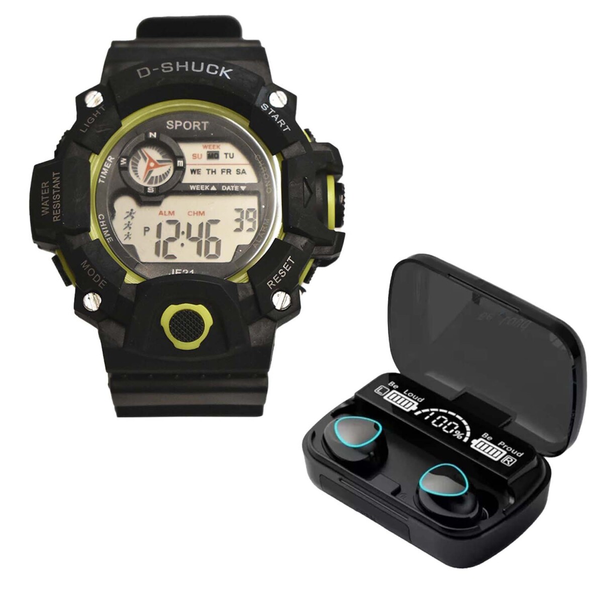 Set Reloj Deportivo Hombre + Auriculares M10 BT Inalámbricos - Verde Manzana 