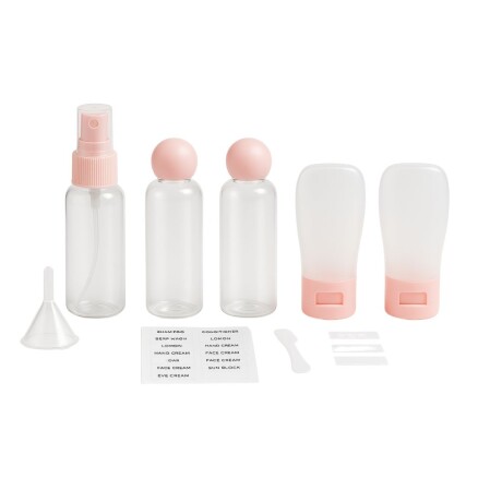 Set Organizador Viaje Cosmetico Frascos Botellas 7 Piezas Color Rosa